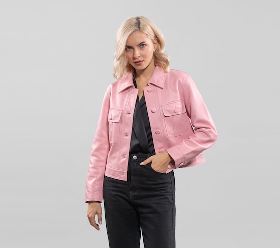 Veste en cuir rose avec boutons avec poches veste veste en cuir Etsy Canada
