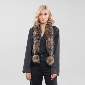 Brown Fox Fur Scarf with Furball Ends