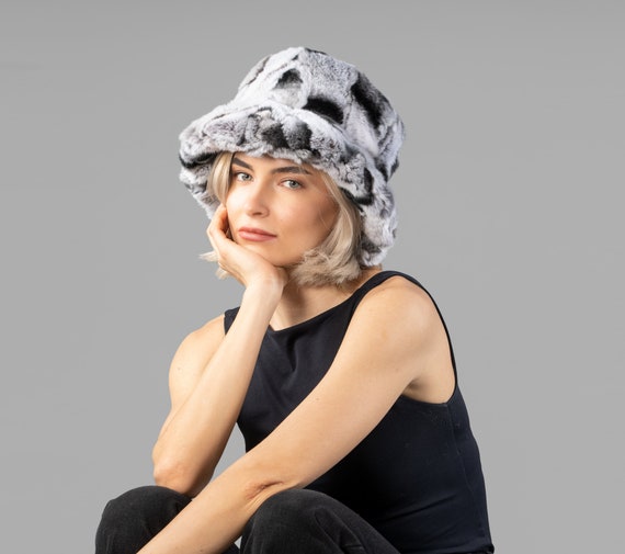 Elegant Black Rex Rabbit Fur Bucket Hat Estelle Black Rex Rabbit Fur Bucket Hat: FurHatWorld.com main image 4