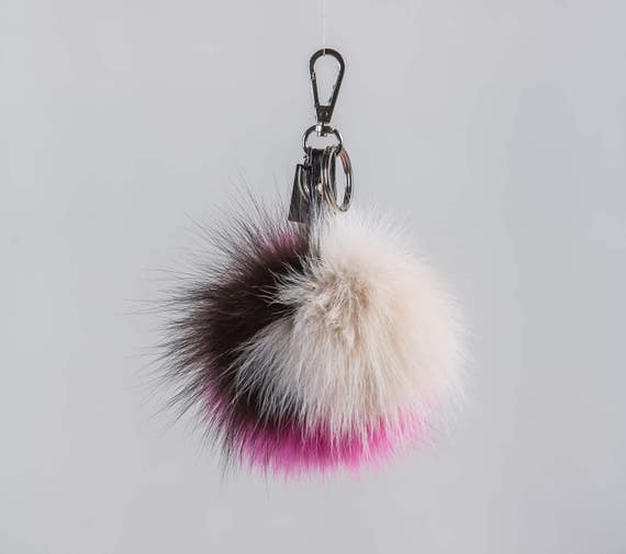 Lollipop Fur Keychain Real Fur Pom Pom Fur Fox Ball 
