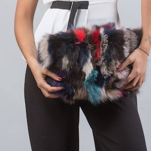 Multicolor Fox Fur Clutch: Handmade Leather Handbag