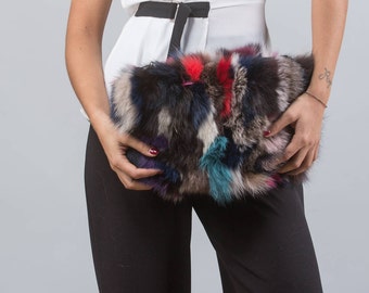 Clutch de piel de zorro multicolor: bolso de cuero hecho a mano
