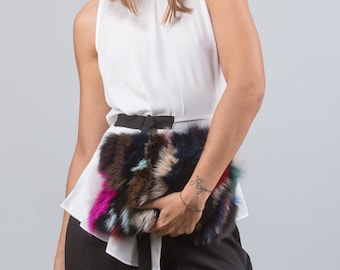 Clutch de piel de zorro de colores: bolso de cuero hecho a mano