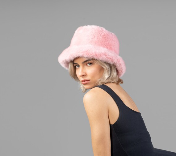 Pink Faux Fur Winter Bucket Hat ASOS DESIGN faux fur bucket hat in pink | ASOS main image 3