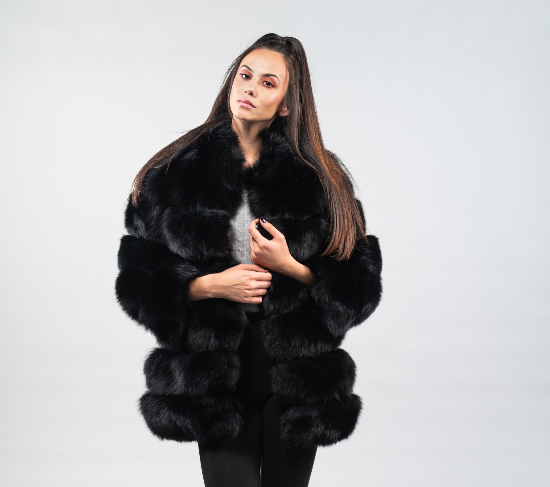 Black Fox Fur Jacket With 7 8 Sleeves Real Fur Fox Jacket Fur Jacket Genuine Fur Real Fox Fur Jacket Etsy UK