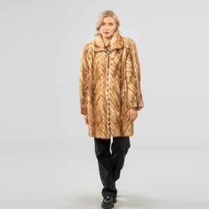 Gold & White Mink Fur Jacket: Genuine Winter Coat