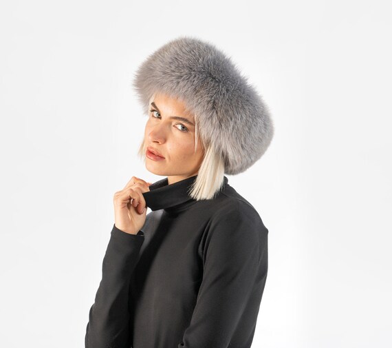 Grey Fox Fur Headband, Cossack Hat, Real Fox Fur Hat  display picture 2