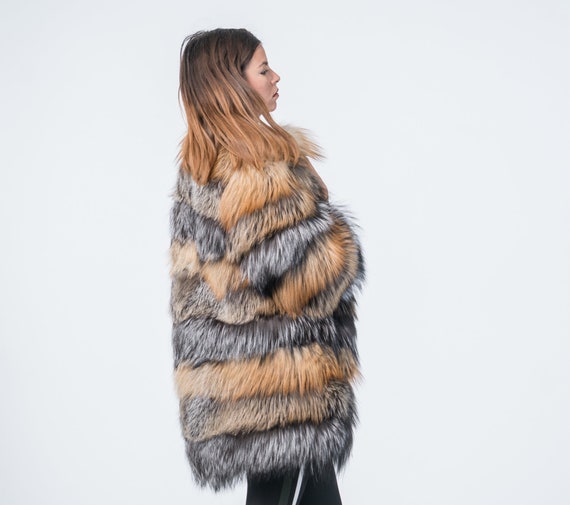 multicolor fox fur coat