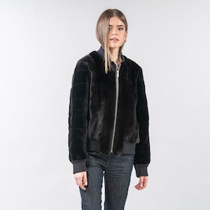 Black Mink Fur Bomber Jacket