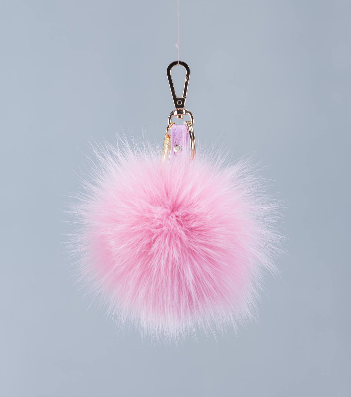 Bling Rose Keychain with Mink Fur Pom