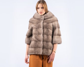 Haute Acorn Champagne Mink Fur Coat with Hood