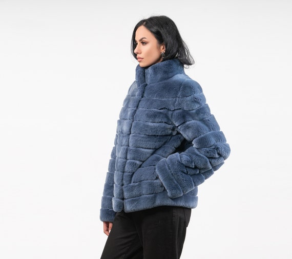 Blue Rabbit Fur Jacket - Etsy Canada