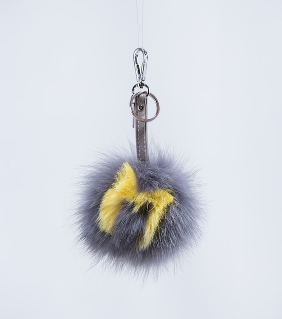 Silver fox fur bag charm grey-blue color, fur ball , real fox pom, bag  charm pom pom,pom pom keychain, real fur bag accessory, gift for her