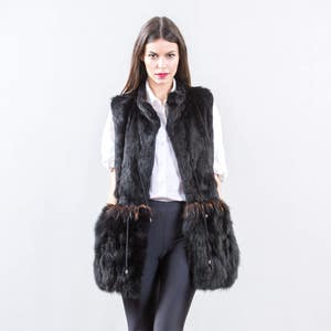 Rabbit Fur Vest with Fox Fur Pockets: Made in Greece