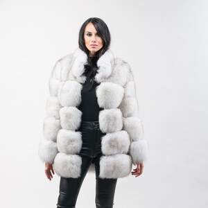 White Fox Fur Jacket: Genuine Leather Layered Coat