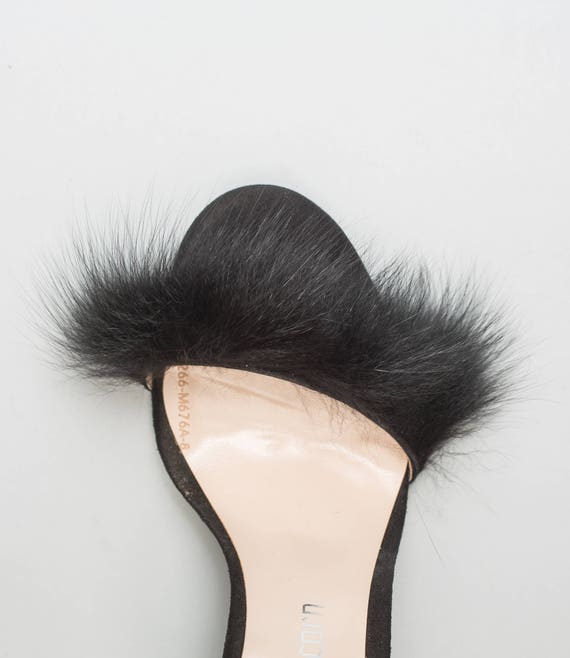 Black fluffy open toe high stiletto heels Brand new... - Depop