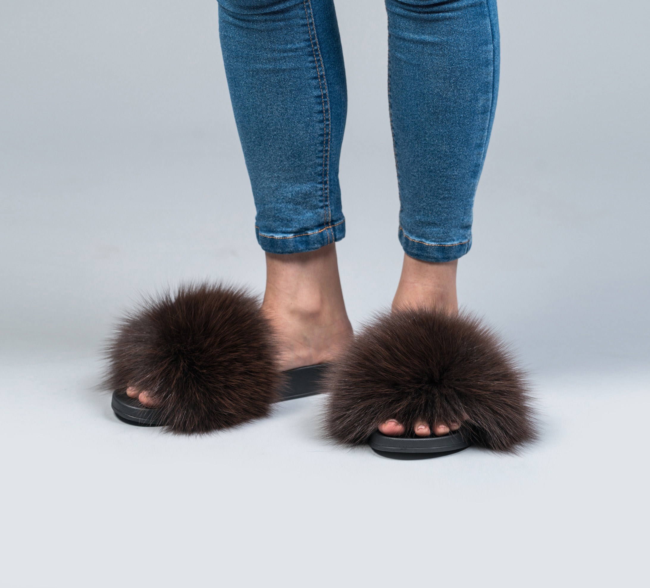 Brown Mink Fur Slides Real Fur Slides Fur Slippers Fluffy 