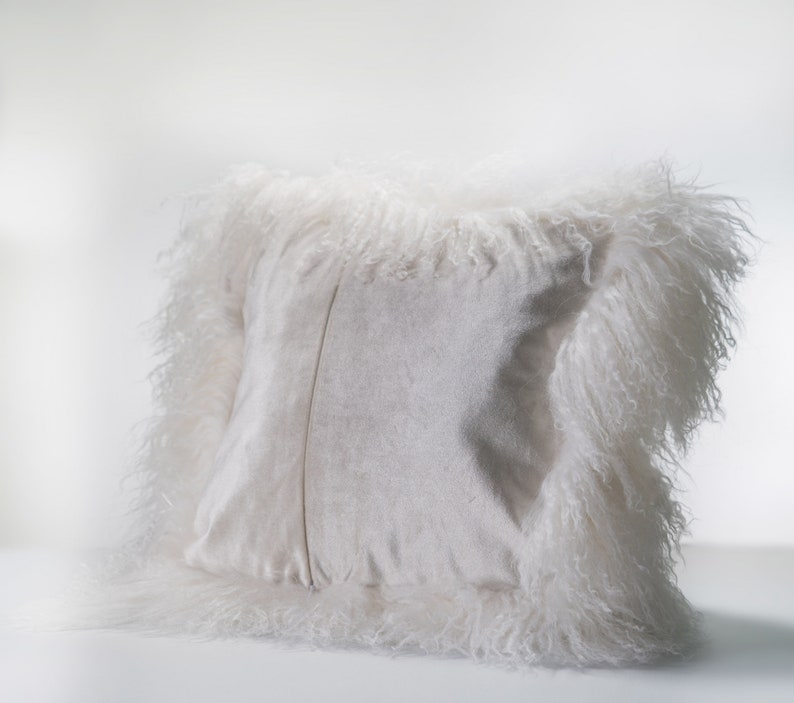 White Mongolian Fur Pillow Mongolian Fur Lamb Real Fur Etsy