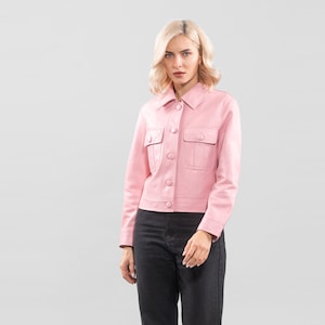 Real Pink Leather Jacket with Pockets