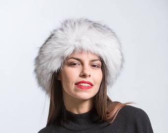 Diadema de piel de zorro blanco, turbante ajustable de piel, hecha en Grecia