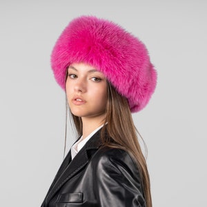 Pink Fox Fur Headband: Fluffy Fur Head Wrap