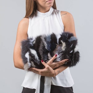 Colorful Fox Fur Clutch Bag: Handmade Leather Strap