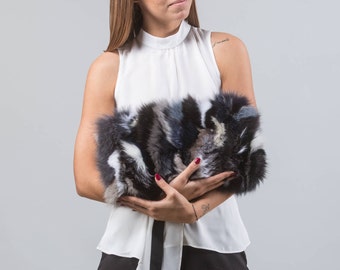 Bolso de mano de piel de zorro de colores: correa de cuero hecha a mano