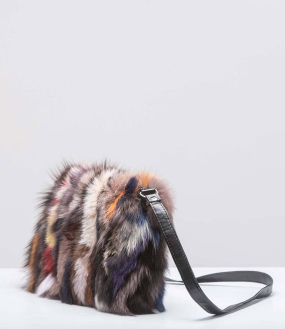 Multicolor Fox Fur Shoulder Bag: Handmade Leather Clutch - Etsy display picture 3