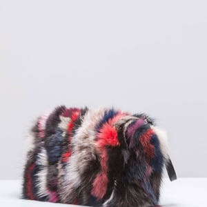 Multicolor Medium Fur Clutch HandBag, Real Fur Bag, Real Fox Fur Handbag, Clutch, Real Leather, Handmade Fur Bag image 3
