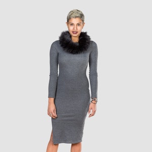 Black Fox Fur Scarf: Handmade Stole with Fur Ball Ends