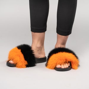 furry sandal slides