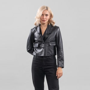 Black Short Leather Jacket With Buttons, With Pockets, Jacket, Leather Jacket,