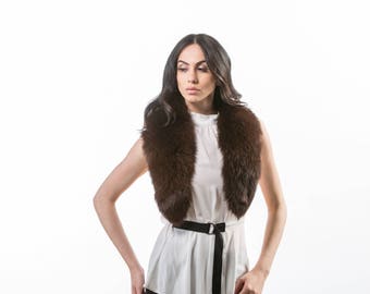 Dark Brown Fox Fur Collar ,Real Fox Fur, Neckwearing, Fur Shawl, Fur Scarf, Brown Fox Fur Scarf, Fox Fur Stole