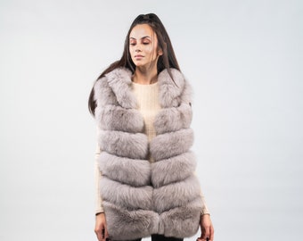 Gilet En Fourrure De Renard 100% Véritable – Luxe Moderne, Toutes Tailles, Neuf Sans étiquettes