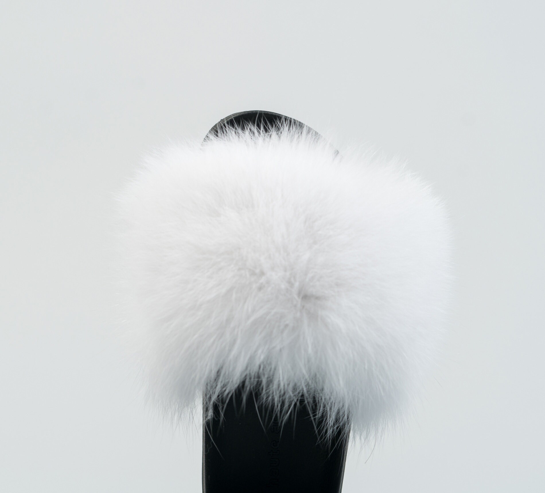 Black and White Fox Fur Slides Black Fluffy Slides Rubber 