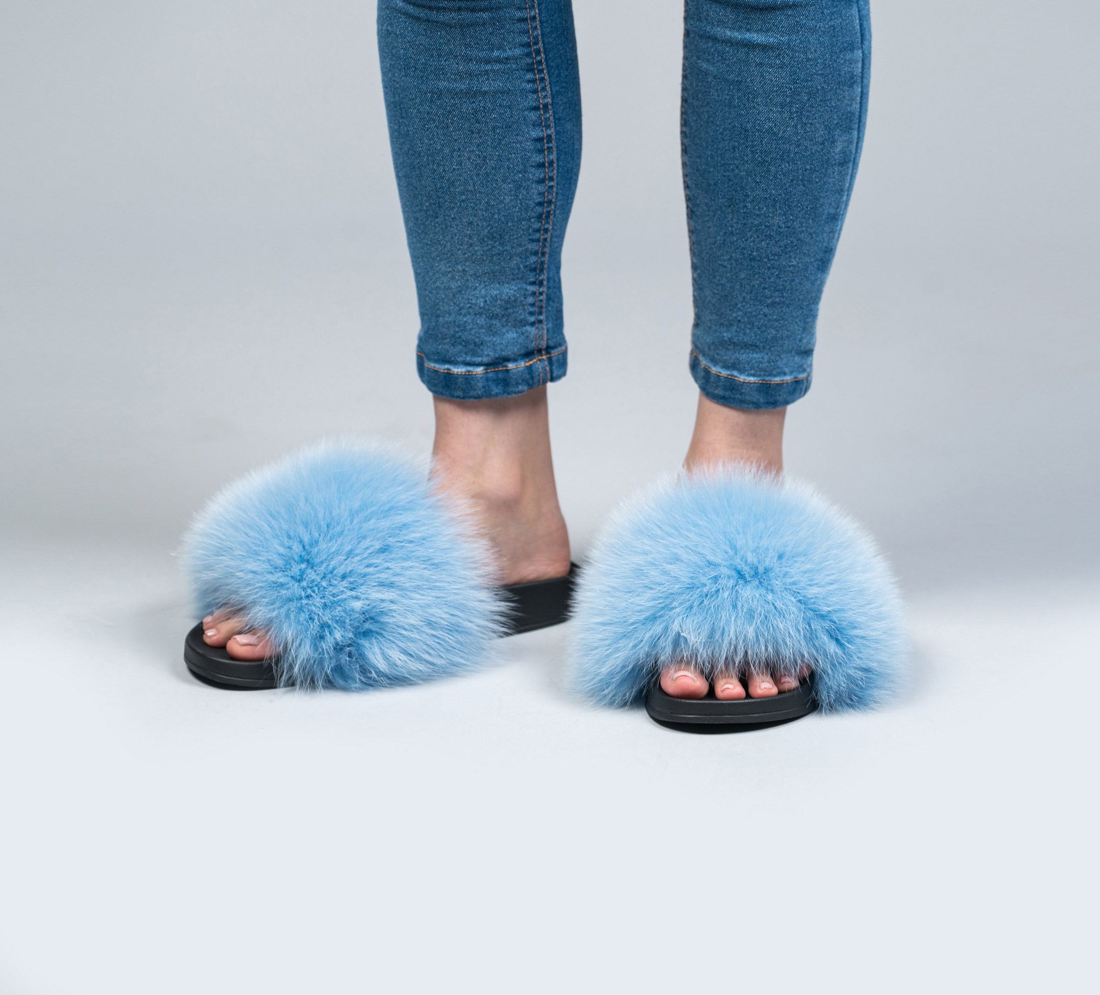 Women's Real Fox Fur Slides Summer Slippers Sandals Indoor Outdoor Furry  Shoes