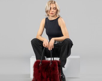 Red Fox Fur Handbag: Handmade Leather Shoulder Bag - Etsy