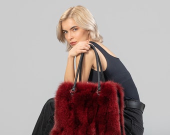 Red fur clutch bag hotsell