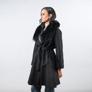 Black Wool Coat with Fox Fur Collar