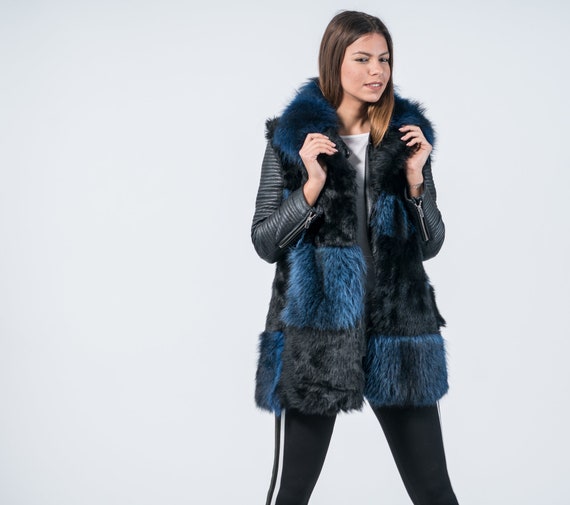 Veste En Cuir Véritable Avec Fourrure De Raton Laveur - Marque Maya Für, Taille 38, Noir - Neuf Sans étiquettes