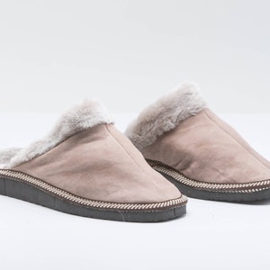 Faded Grey Shearling Slippers: Handmade Sheepskin Fur Shoes