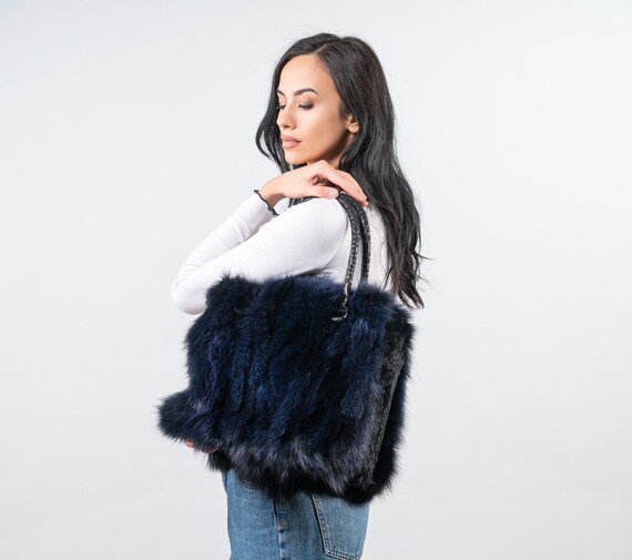 Navy fur bag sale