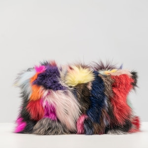 Colorful Fox Fur Clutch: Handmade Fur Handbag