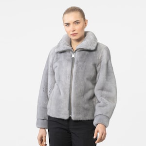 Sapphire Mink Fur Bomber Jacket