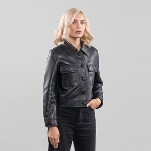 Black Leather Jacket With Buttons, With Pockets, Jacket, Leather Jacket,