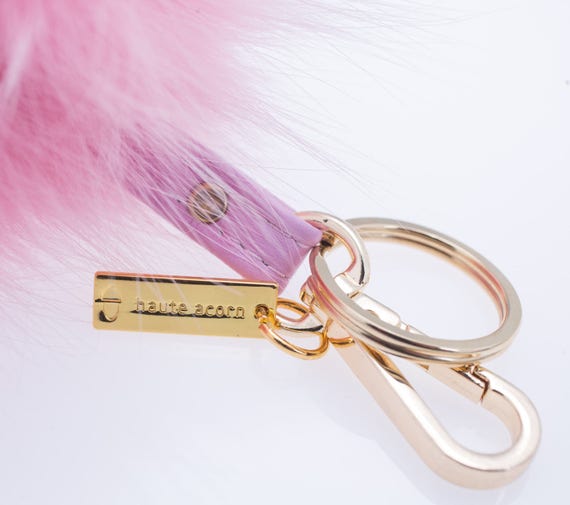 Pink Fox Fur Pom Pom Keychain: Bag Charm With Gold Clip