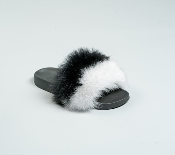 fur slides black