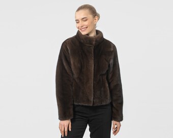 Short Brown Mink Fur Jacket: Winter Coat