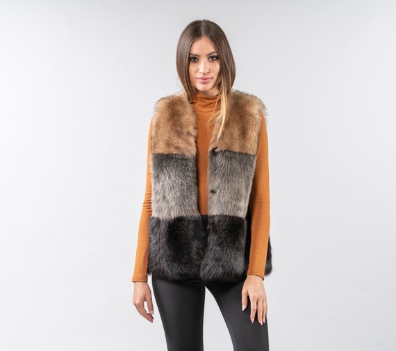 Tricolor Sheepskin Fur Vest Jacket 