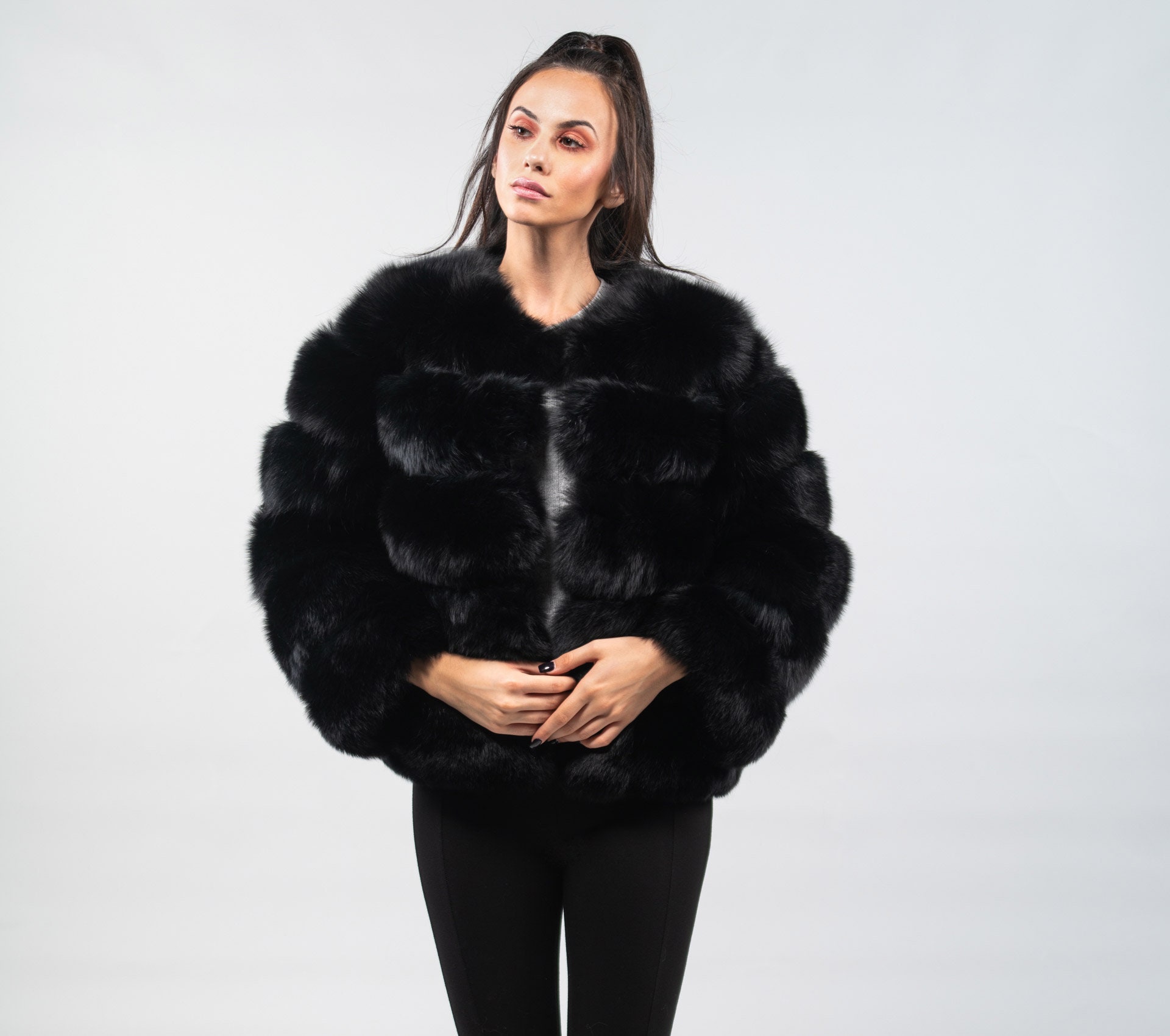 Short fox fur jacket clearance